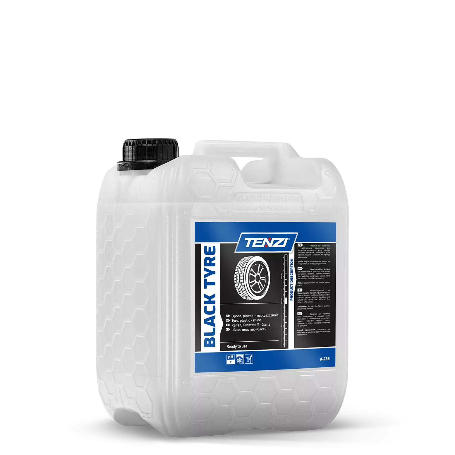 black-tyre-5l TENZI BLACK TYRE - Bandenglansvloeistof - Glans voor banden en kunststof auto-onderdelen - 5L - Afbeelding 1