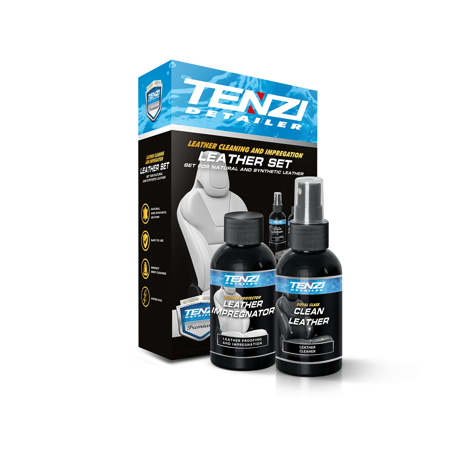 leather-set-2x100ml-3 TENZI LEATHER SET – Set voor lederreiniging en -impregnatie – 2x100ml - Afbeelding 1