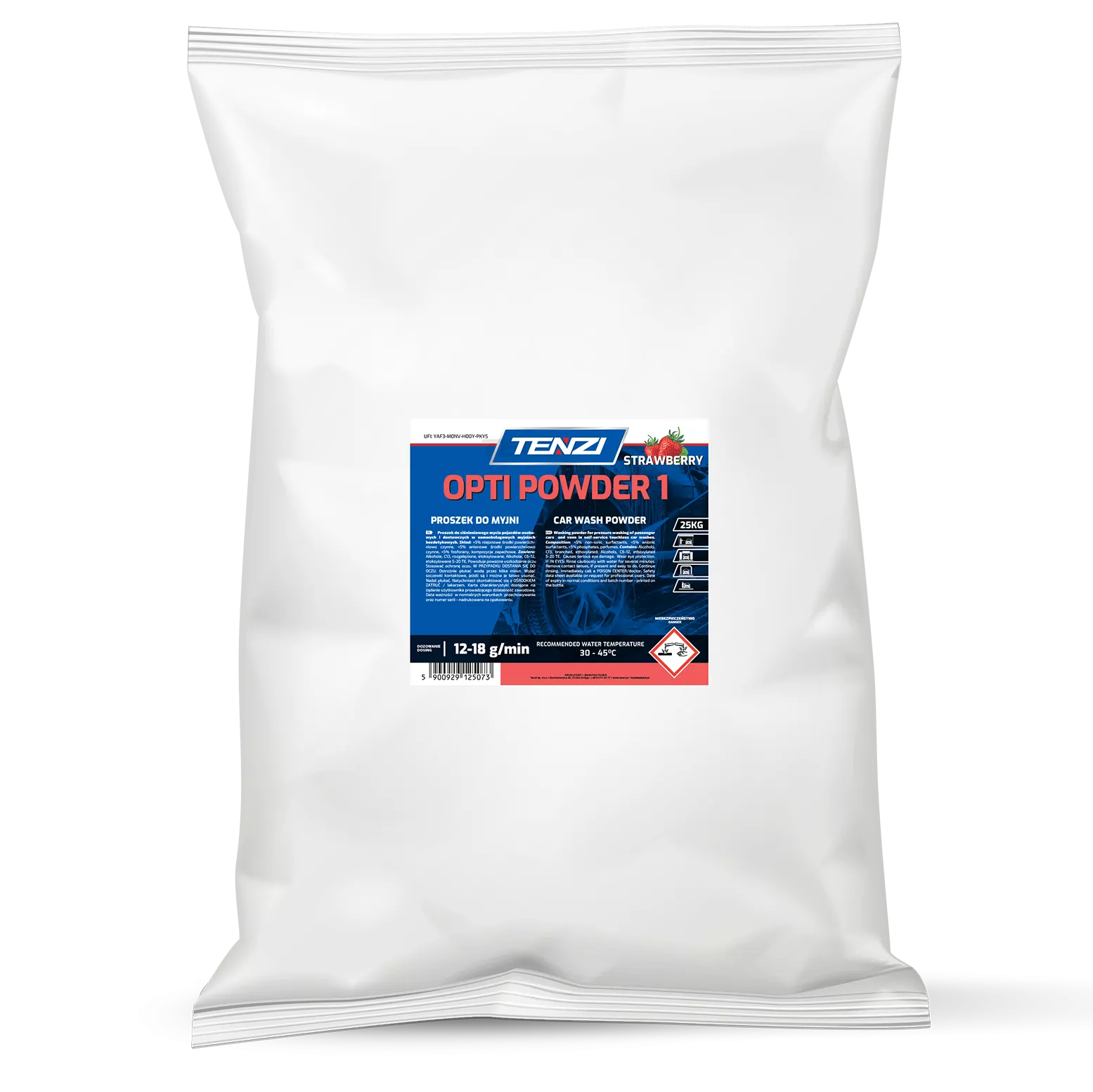 opti-powder-1-truskawka-25-kg TENZI Opti Powder 1 Strawberry - Poeder voor touchless wasstraten - Auto- en vrachtwagenwas - Aardbeiengeur - 25 kg - Afbeelding 1