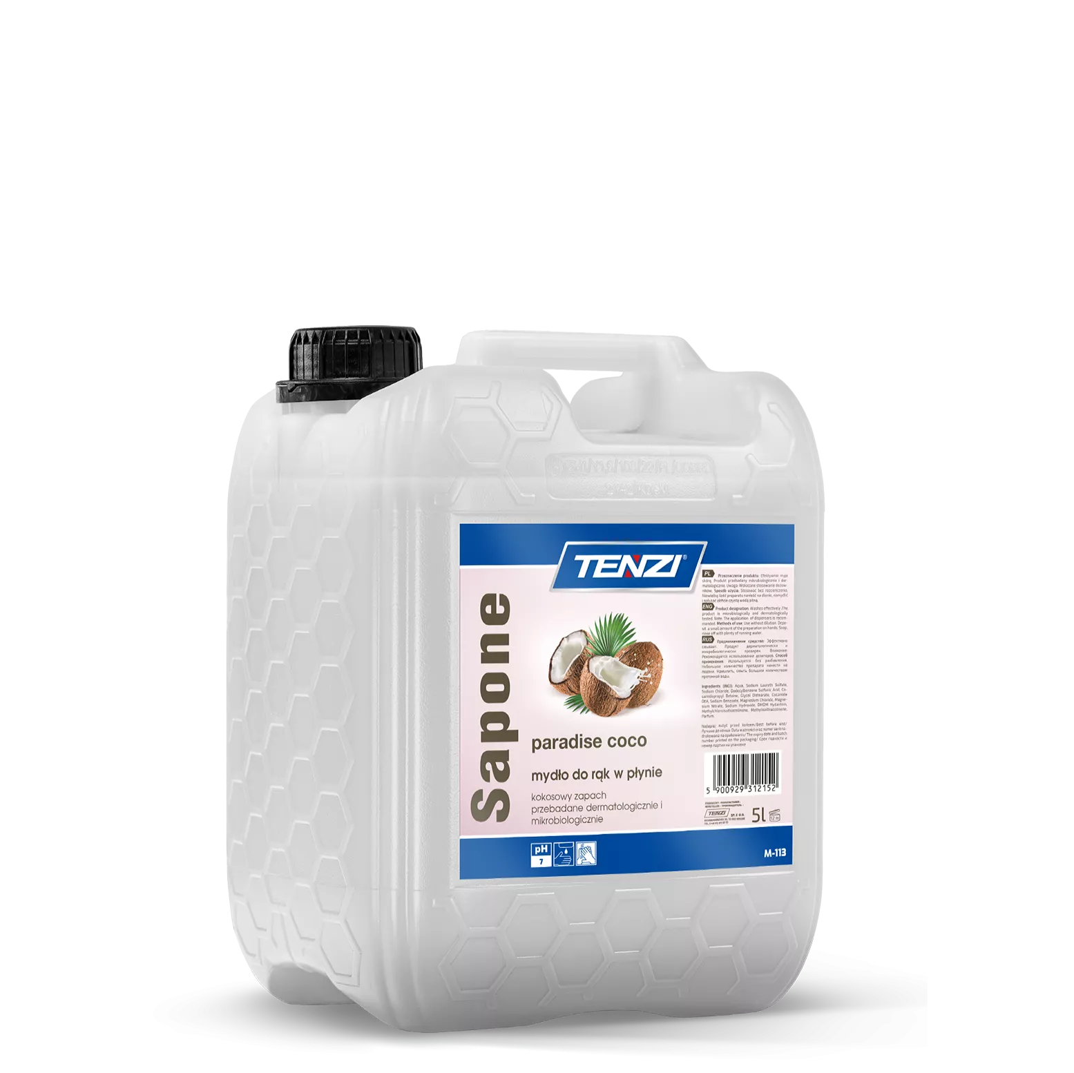 sapone-paradise-coco-biale-5l TENZI SAPONE PARADISE COCO (wit) - Vloeibare zeep met kokosgeur - 5L - Afbeelding 1
